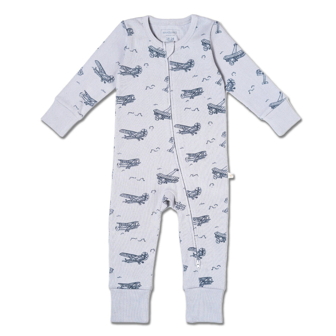 Organic 2-Way Zip Romper | Airplanes