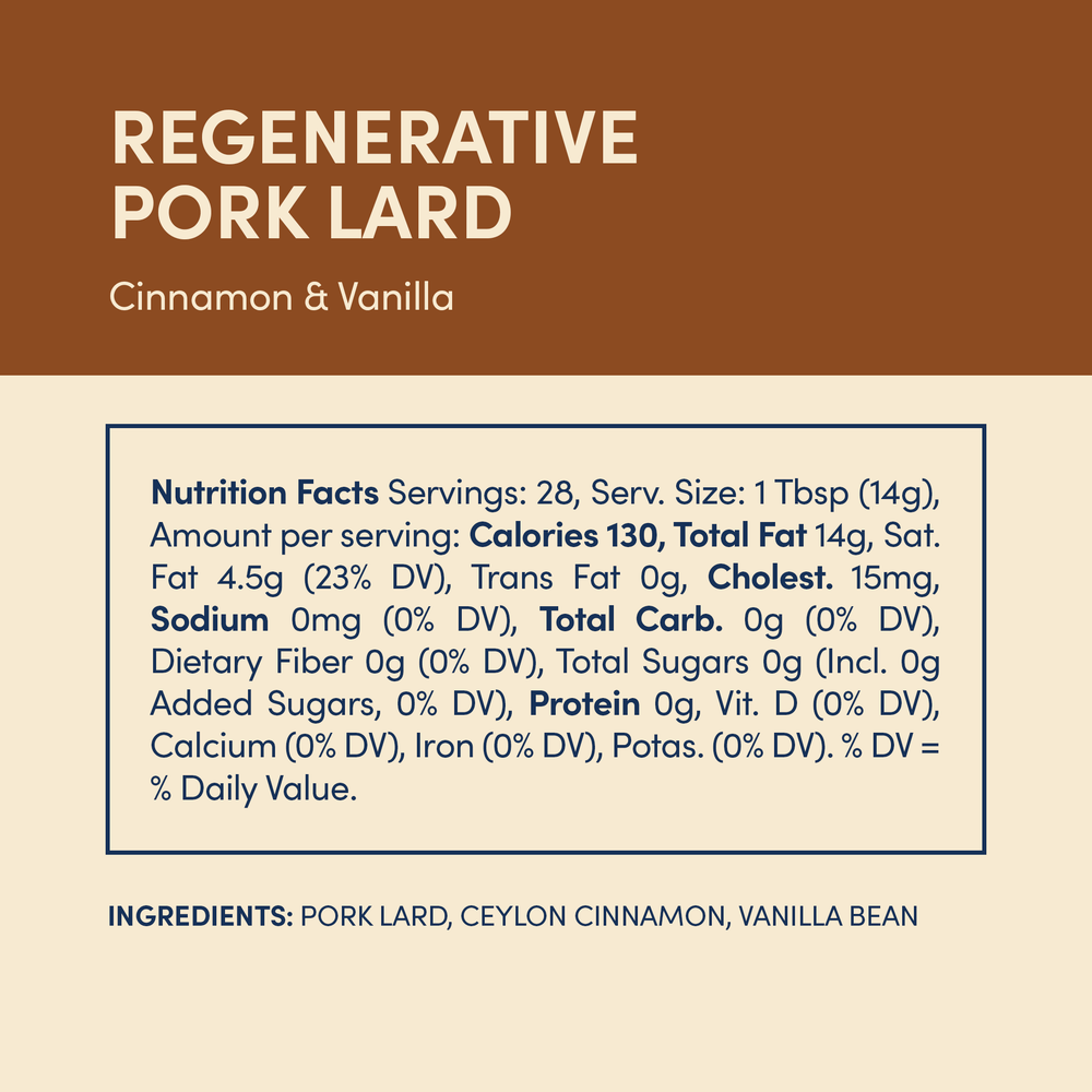 Cinnamon & Vanilla Regenerative Pork Lard 14oz - Echo Market