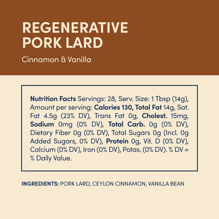 Cinnamon & Vanilla Regenerative Pork Lard 14oz - Echo Market