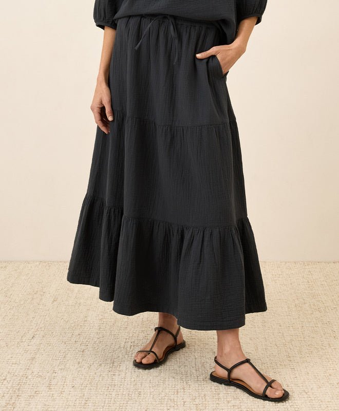 Pact Women's Organic Cotton Coastal Double Gauze Tiered Maxi Skirt