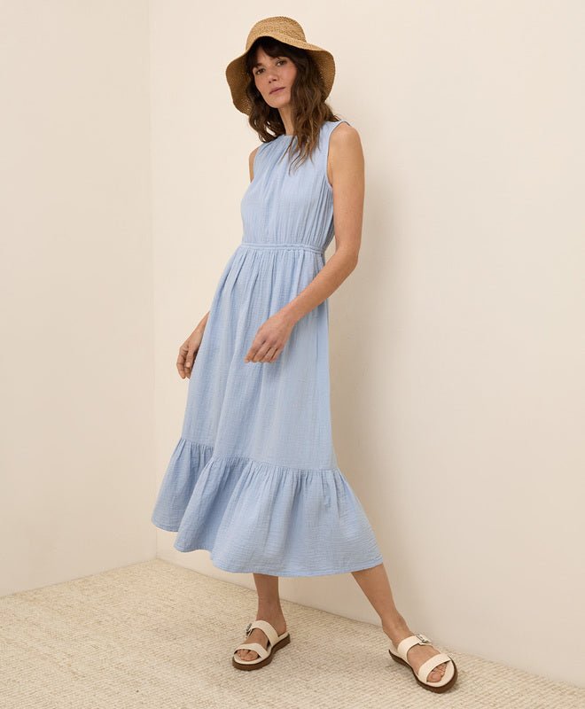gauze tiered midi dress Pact Women's Organic Cotton Coastal Double Gauze Tiered Midi Dress