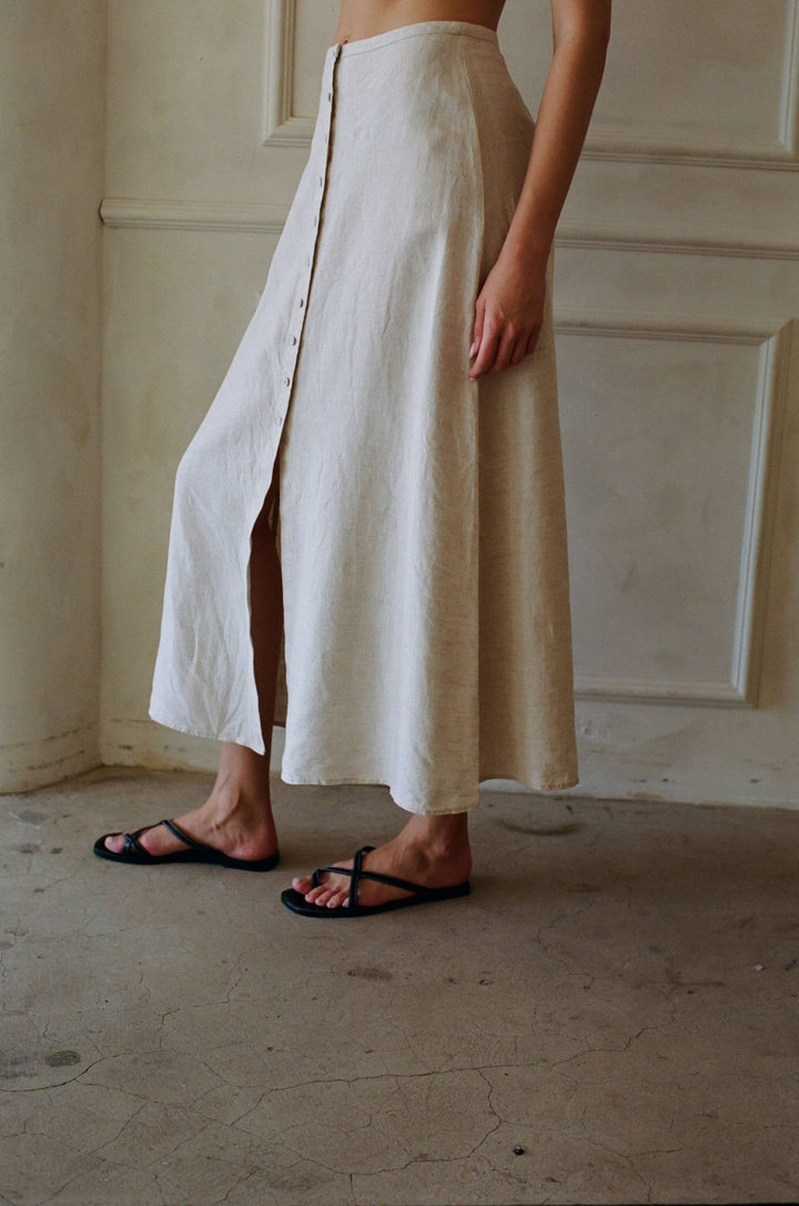 Linen Button Down Midi Skirt | Linen - Echo Market