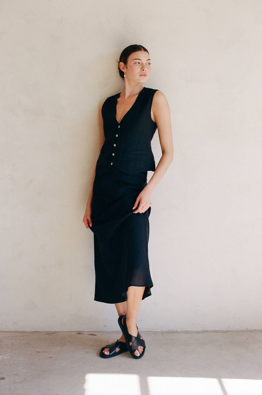 Linen Everyday Long Skirt | Black - Echo Market