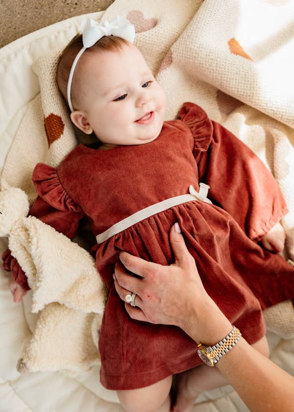 Amber Velvet Baby Dress & Bloomer Set (Organic Cotton) Terracotta / 6-12M