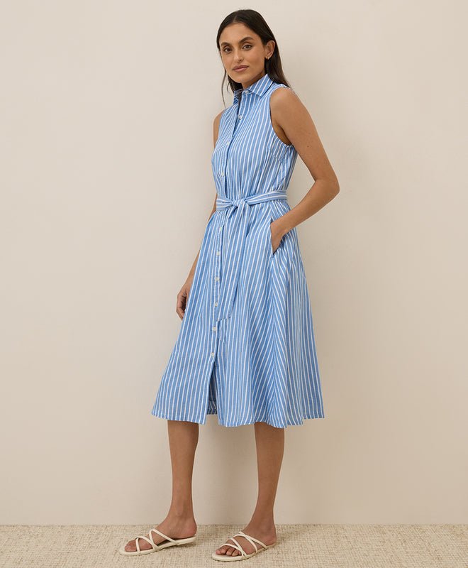 Sunset Lightweight Cotton Sleeveless Shirtdress - Echo Market