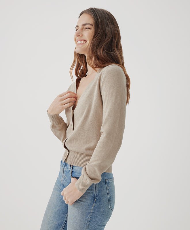 Women’s Wheat Heather Classic Fine Knit Cardigan - Echo Market