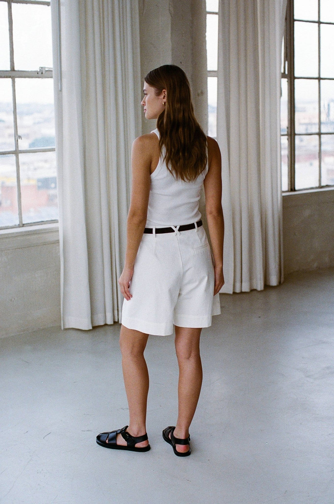 Woven Cotton Straight Leg Short | Off White - Echo Market