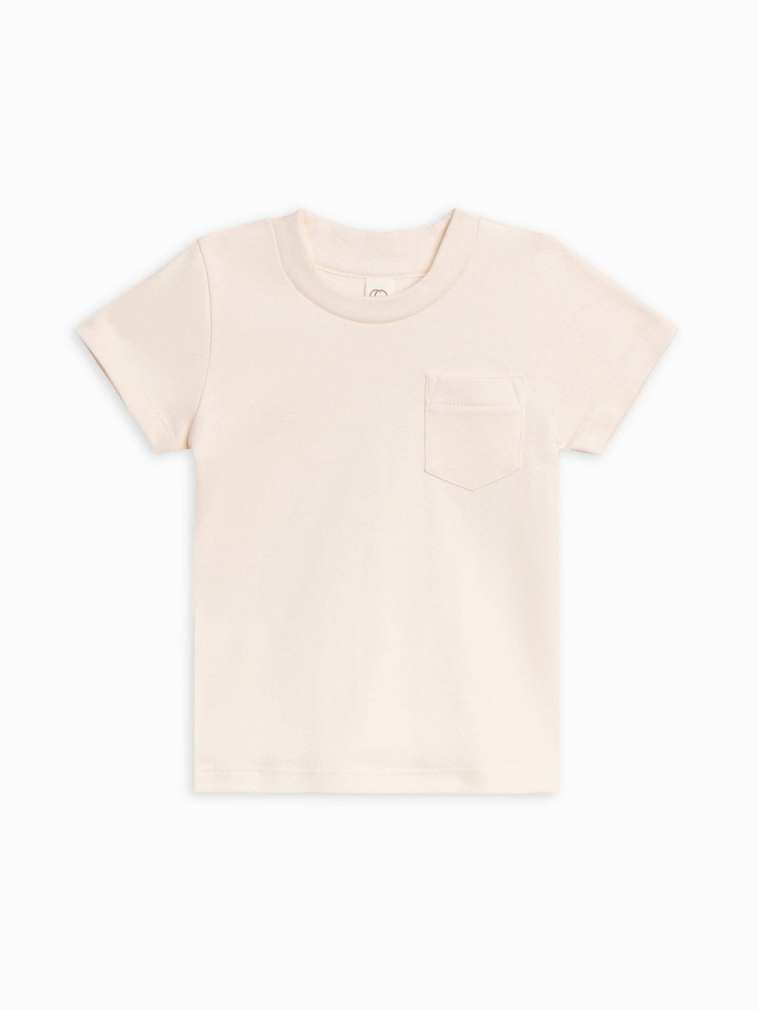 A smiling baby wearing the organic cotton Mushroom Embroidered Tee from Aster & Oak | Baby Tops and Tees collection at Echo Market
