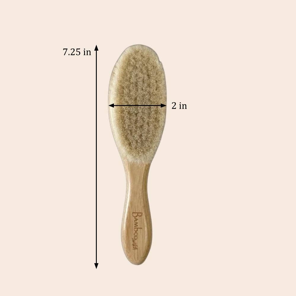 Wooden hairbrush with measurements on a beige background
