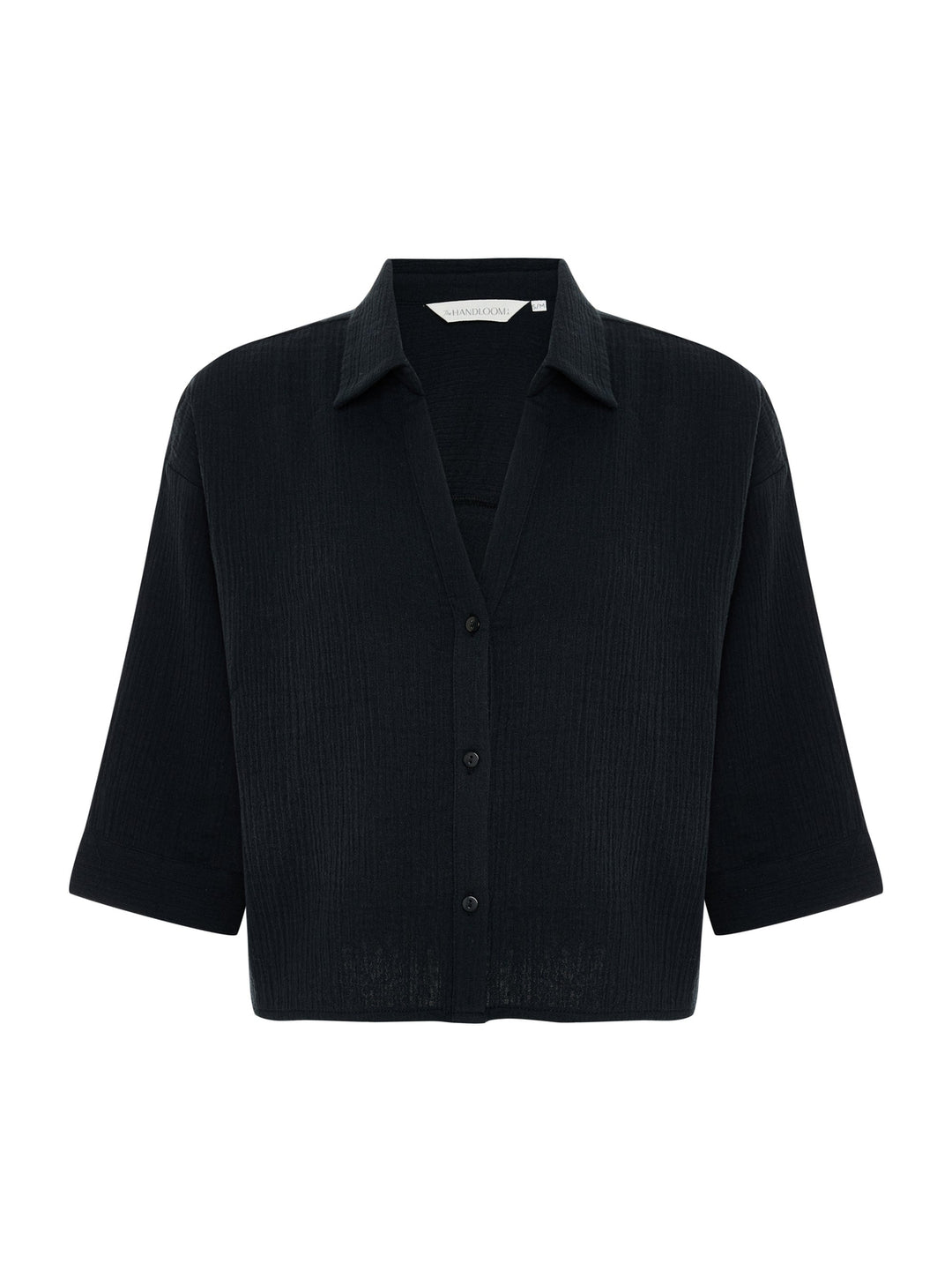 Black handloom aura shirt on a white background