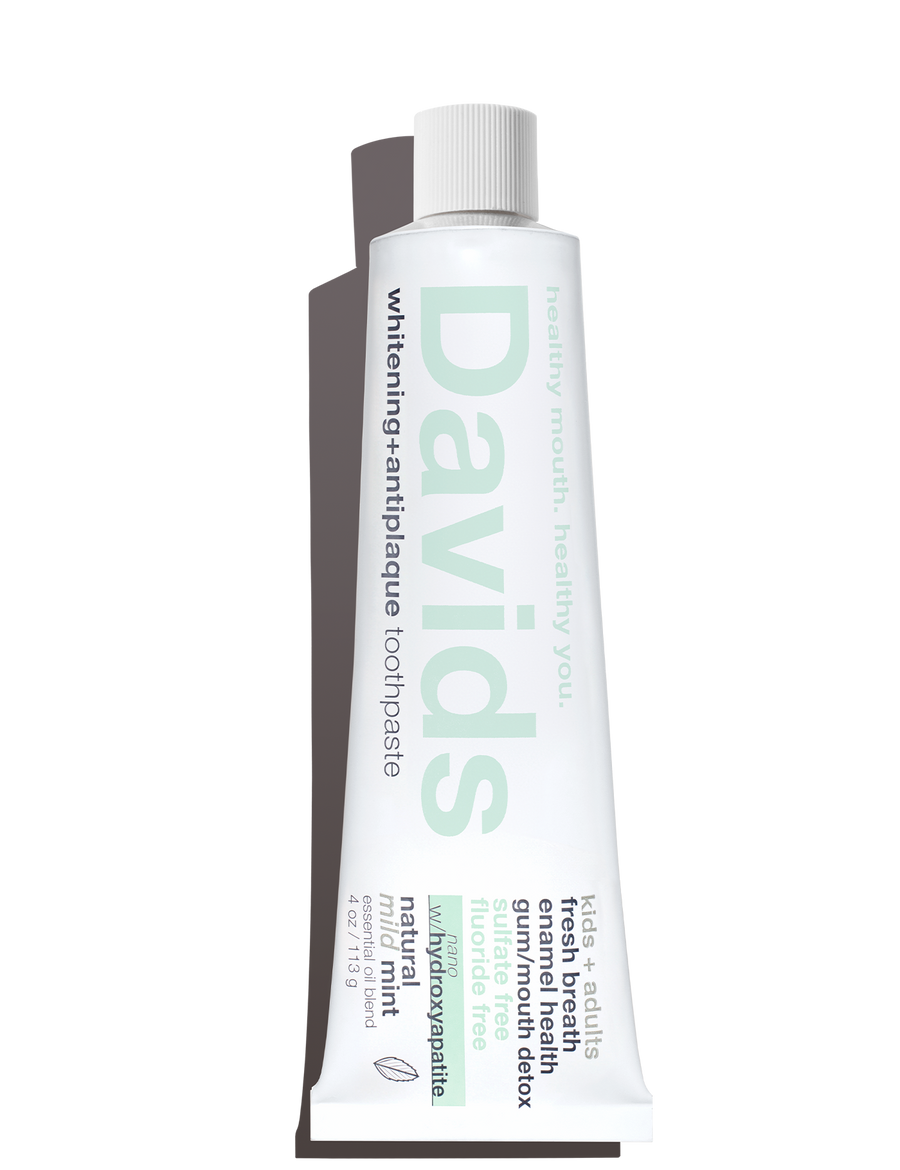 Tube of Davids toothpaste on a white background