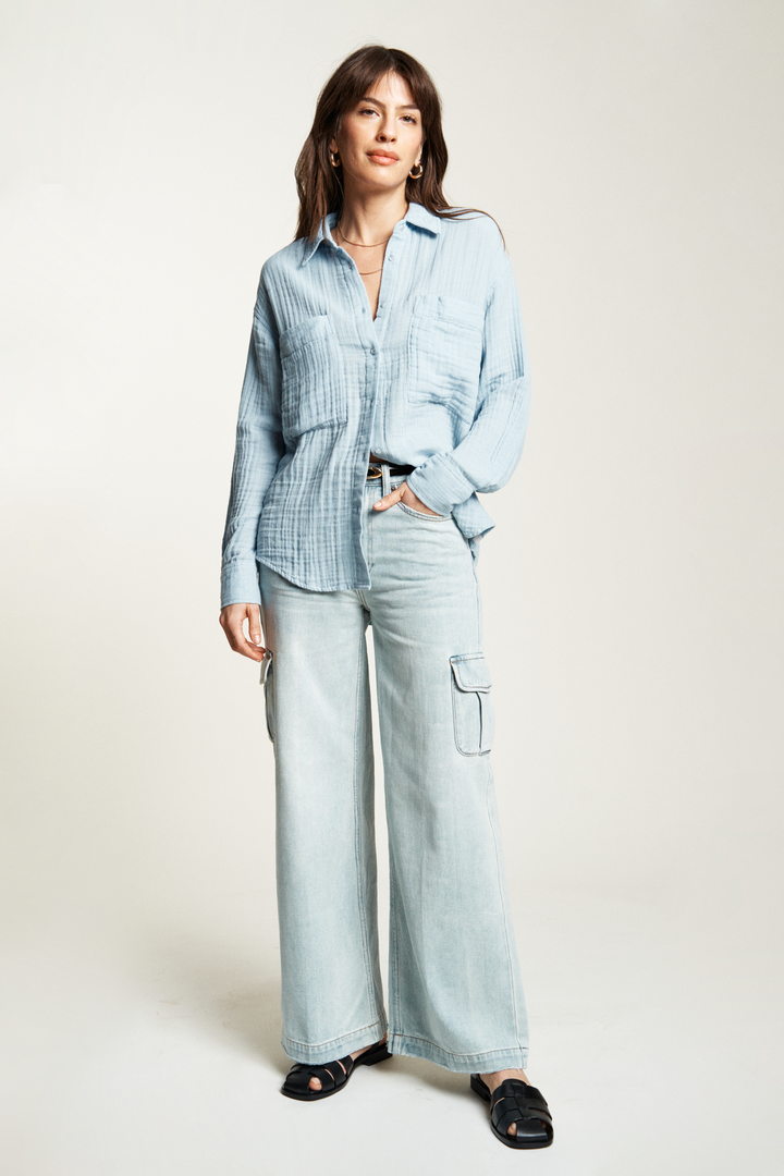 Pierre Button-Up Gauze Shirt | Blue Fog