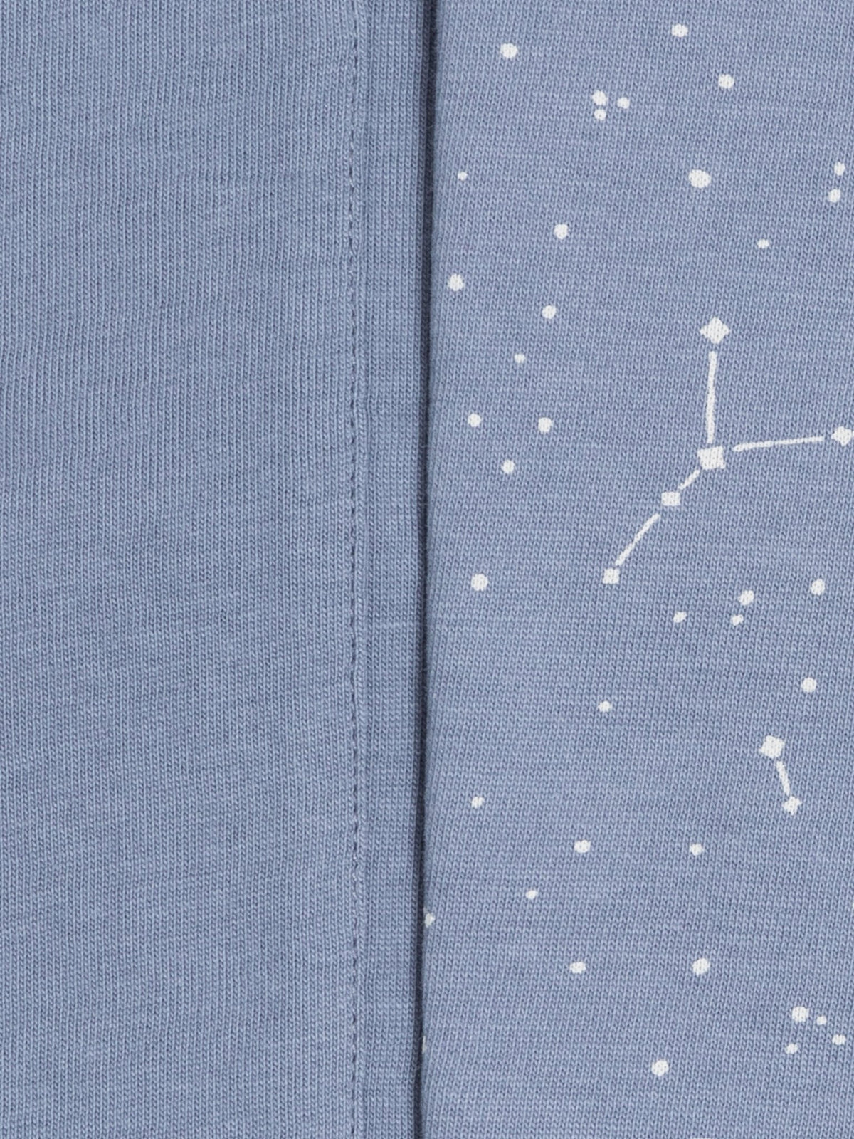 close-up of two colored organics burp cloths in bluen and constellation