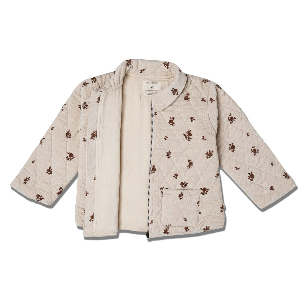 Organic Quilted Corduroy Zipper Jacket | Brown Floral