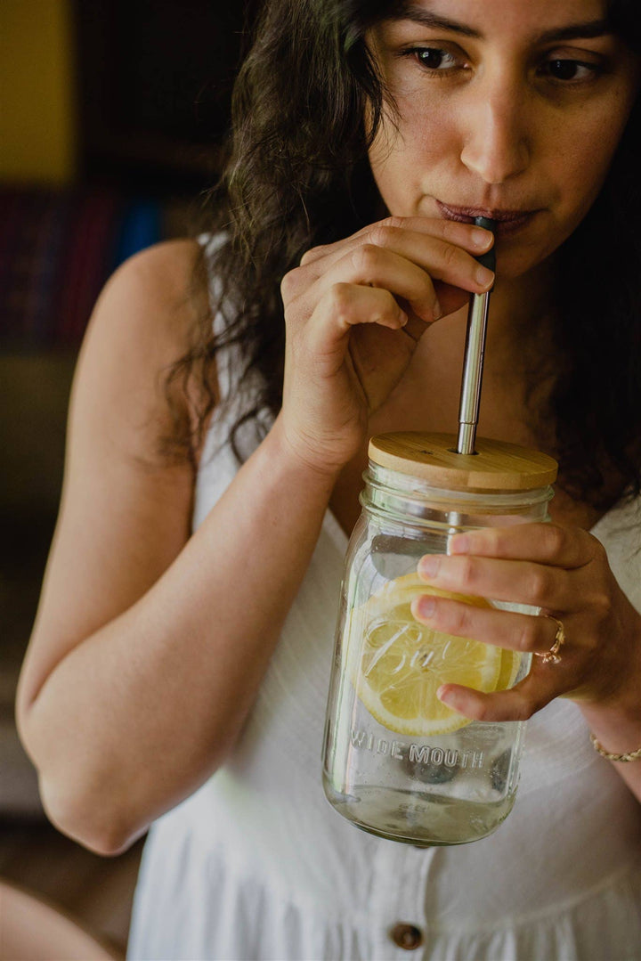 Wide-Mouth Bamboo Mason Jar Lids | Straw Hole