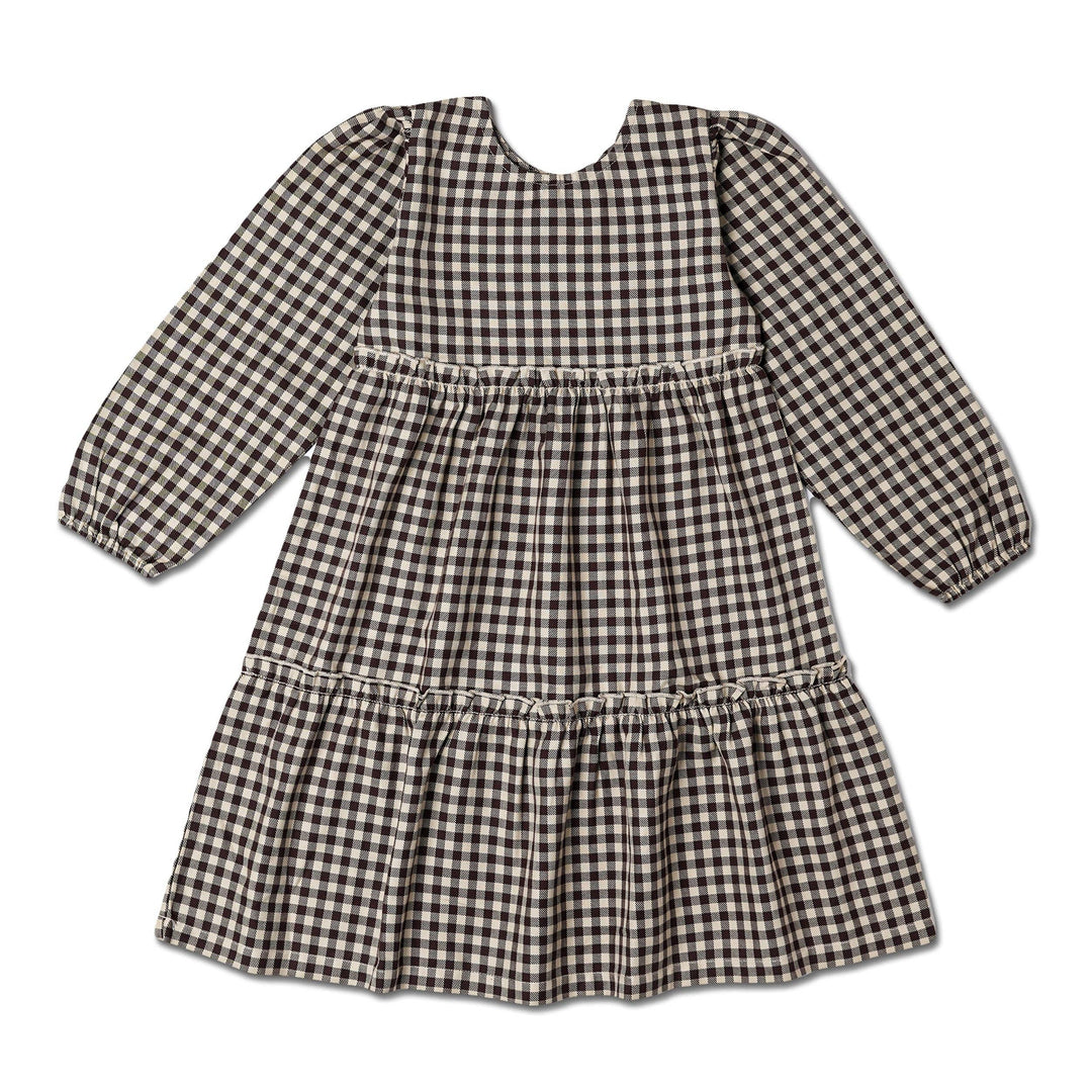 Organic Long Sleeve Tiered Dress | Gingham Checks