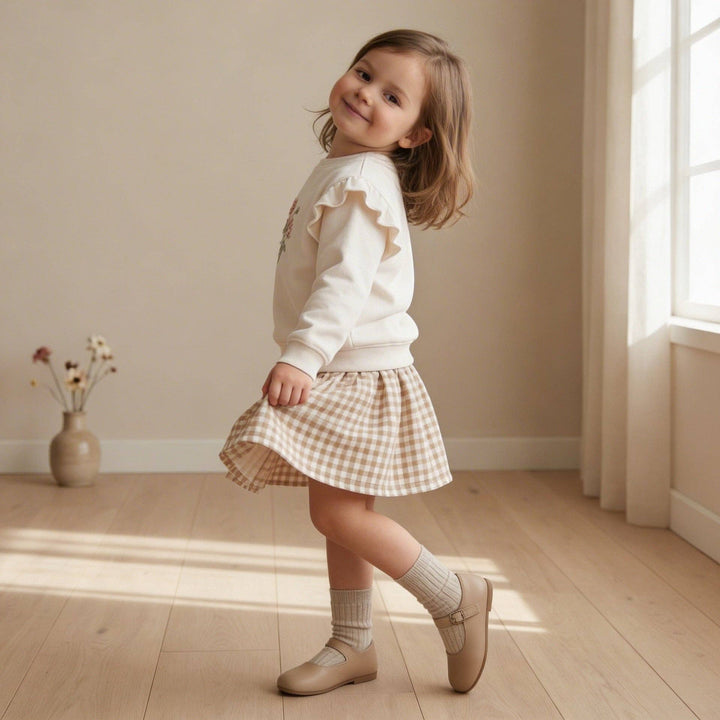 Organic Twill Skirt | Oat Gingham
