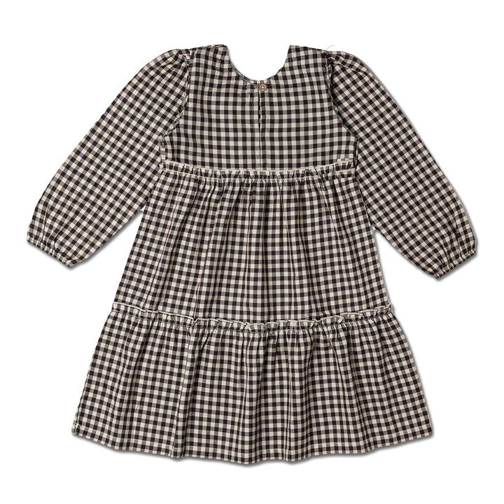 Organic Long Sleeve Tiered Dress | Gingham Checks