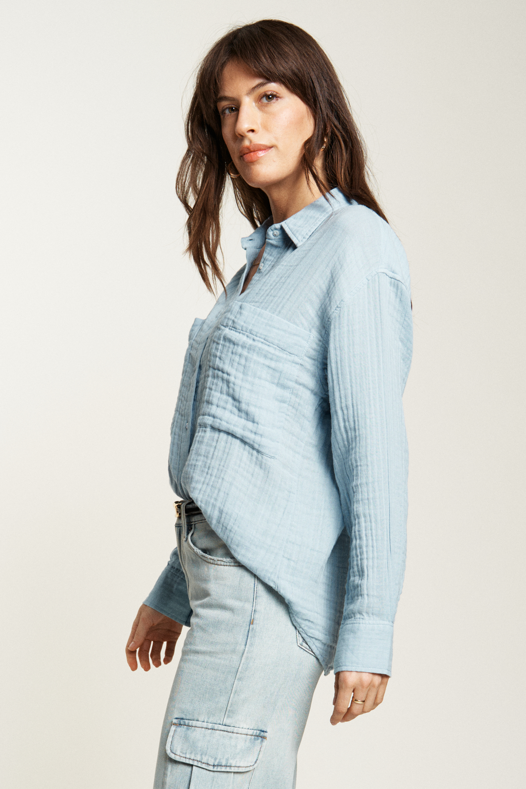 Pierre Button-Up Gauze Shirt | Blue Fog