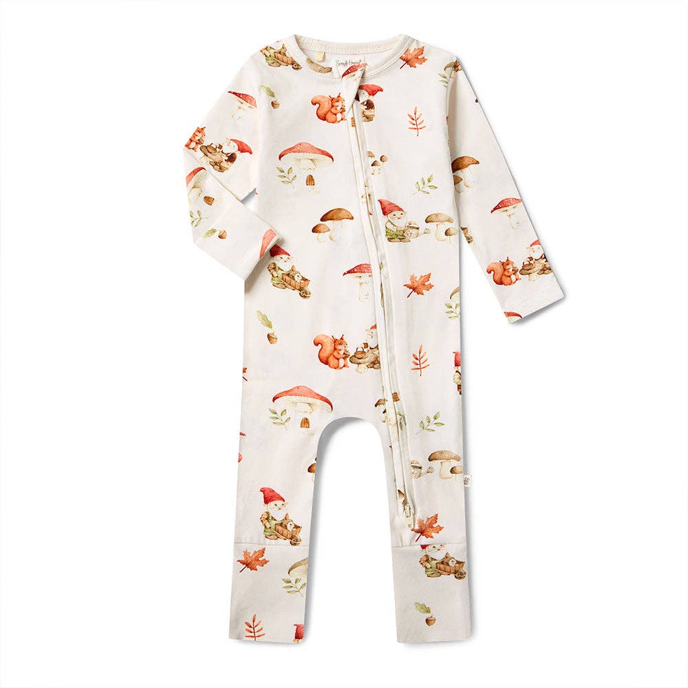 Snuggle Hunny Gnomes Organic Snugglesuit Convertible Romper on a white background