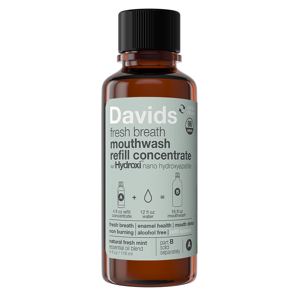 Davids fresh breath mouthwash refill concentrate bottle on a white background