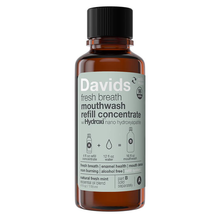 Davids fresh breath mouthwash refill concentrate bottle on a white background