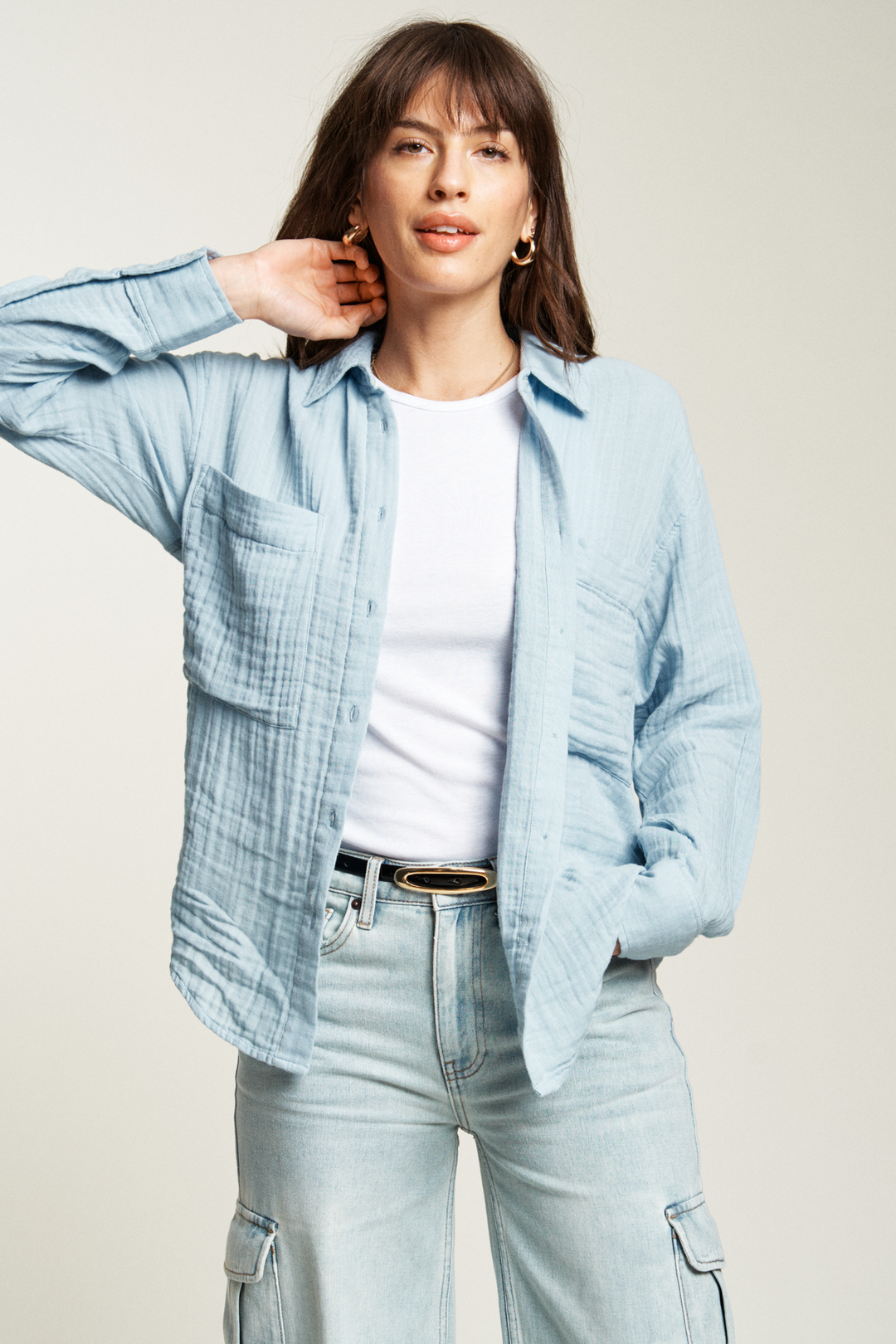 Pierre Button-Up Gauze Shirt | Blue Fog