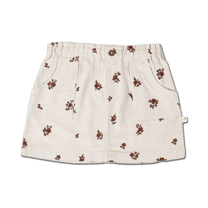 Organic Corduroy Skirt | Brown Floral
