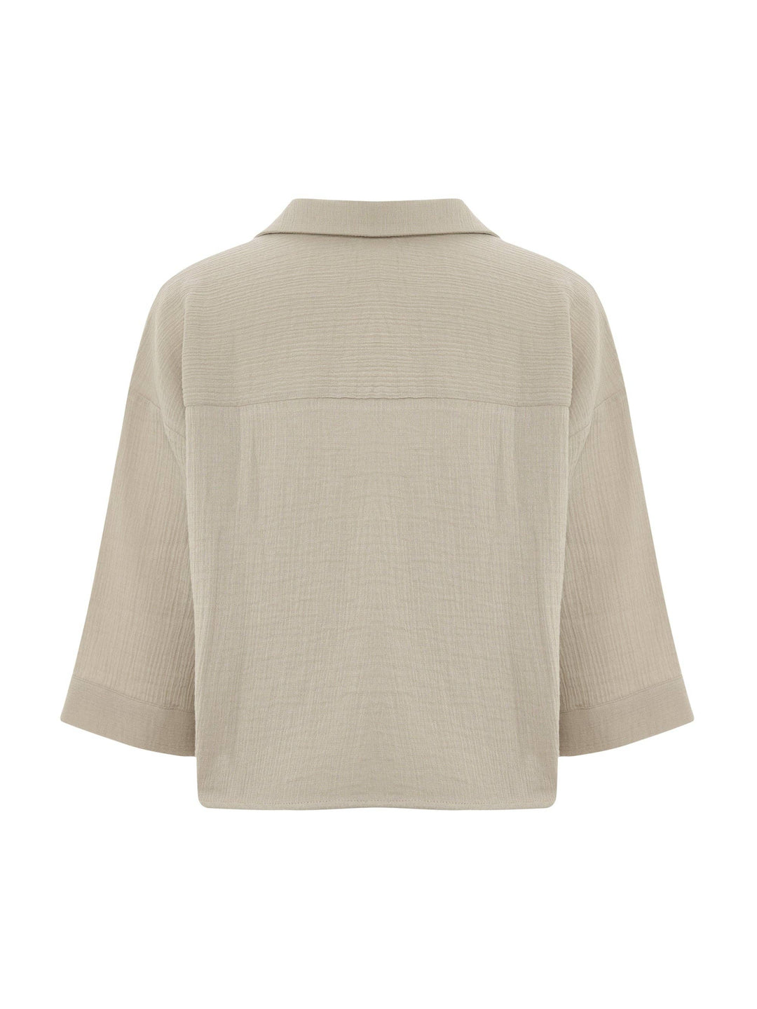 Back of Handloom oatmeal aura shirt on white background