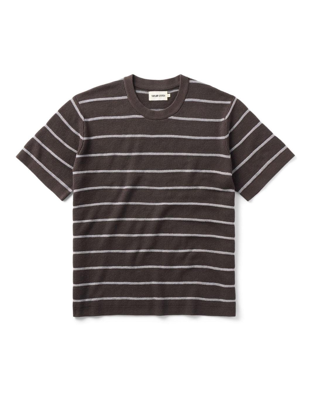 The Brody Sweater Tee in Espresso Stripe on a white background