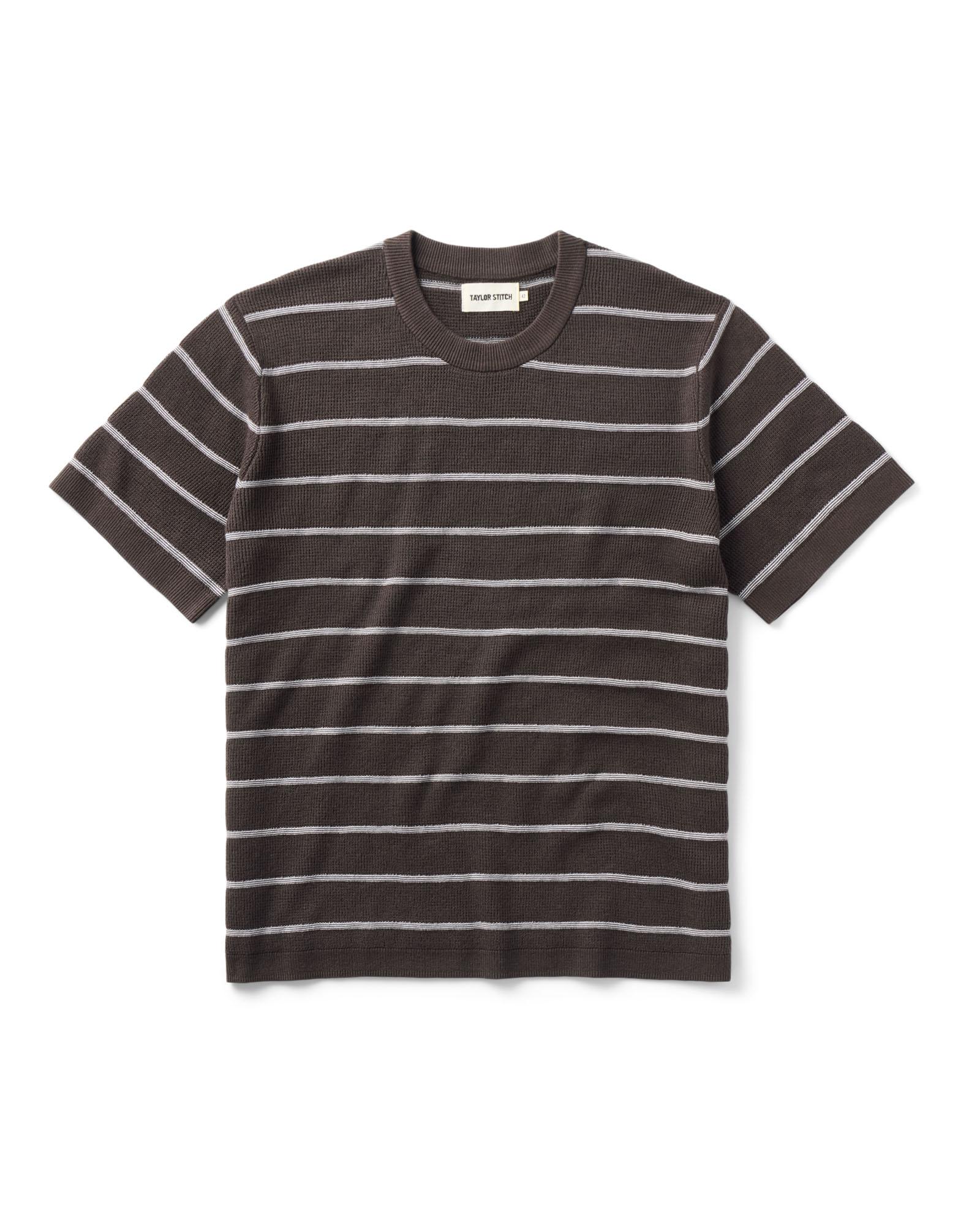 The Brody Sweater Tee in Espresso Stripe on a white background