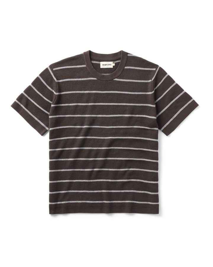 The Brody Sweater Tee in Espresso Stripe on a white background