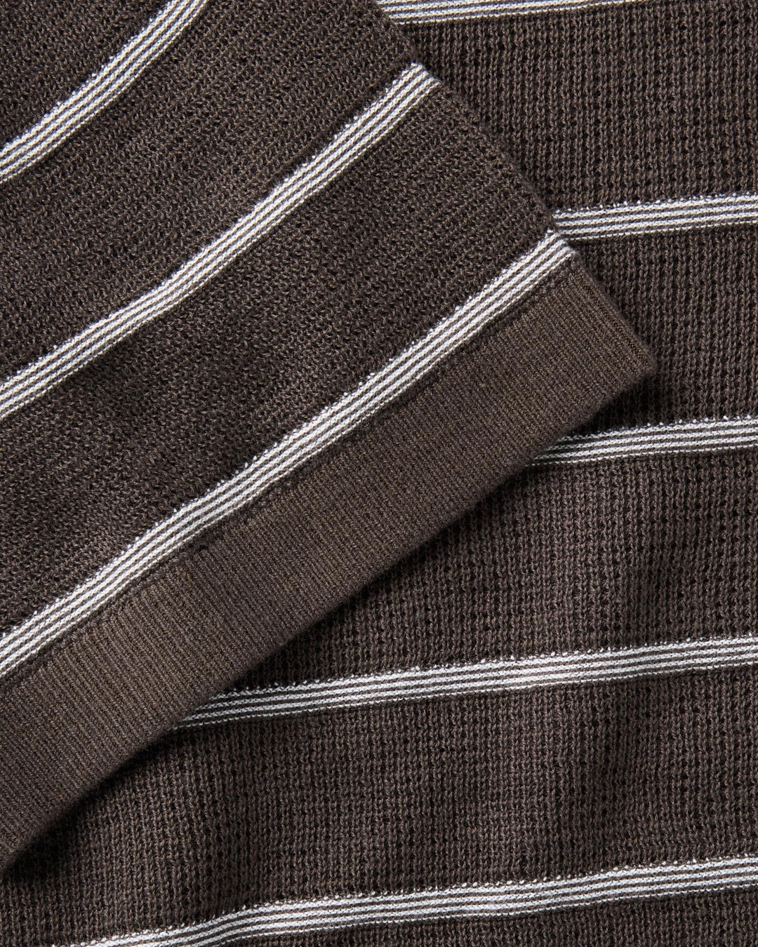 Close-up of The Brody Sweater Tee in Espresso Stripe