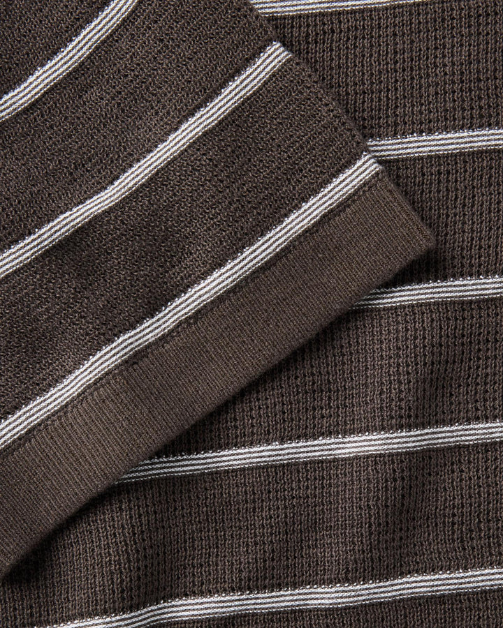 Close-up of The Brody Sweater Tee in Espresso Stripe