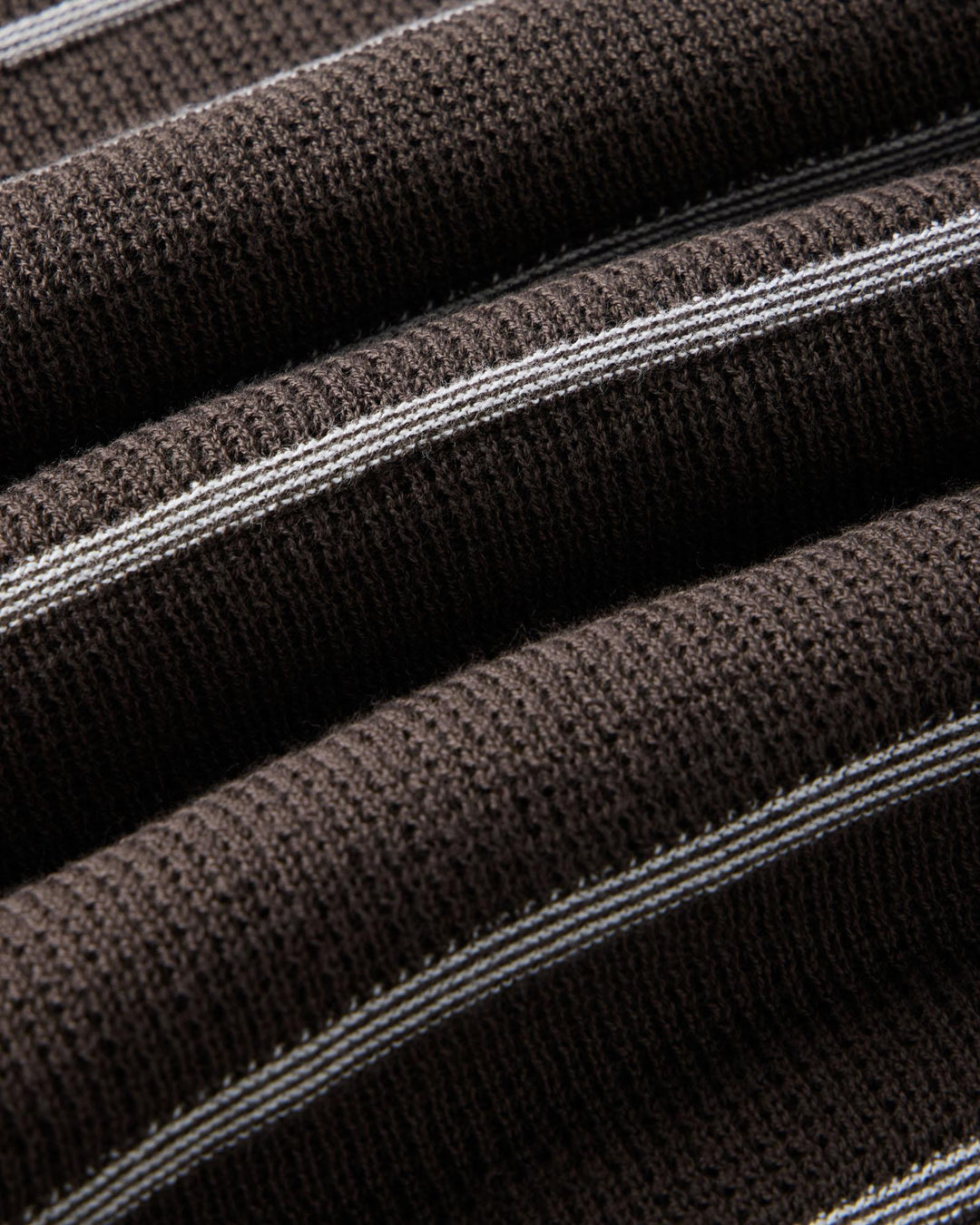 Close-up of The Brody Sweater Tee in Espresso Stripe