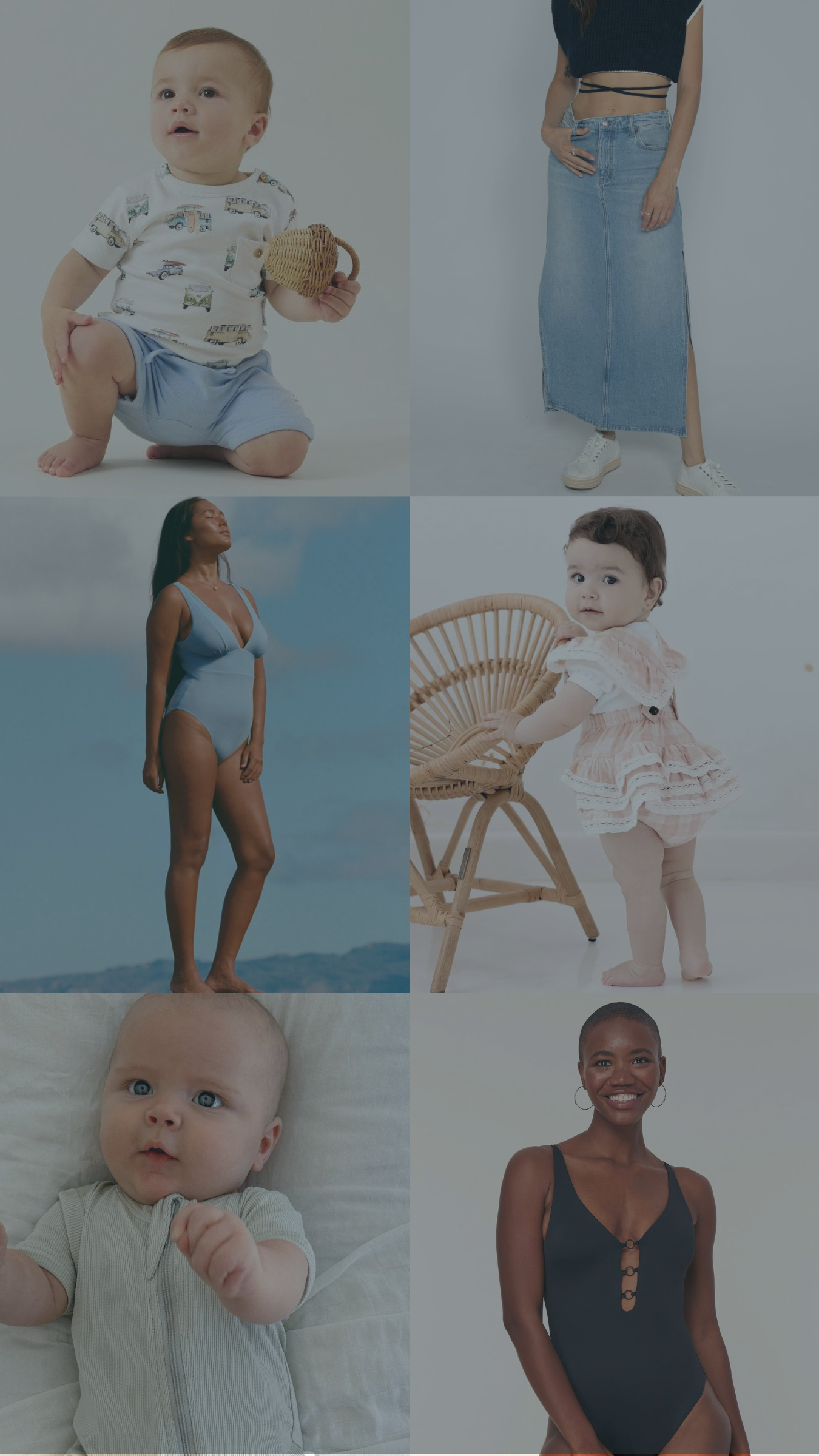 A collage of Echo Market's spring/summer 2024 new arrivals including women's swimwear and baby clothes