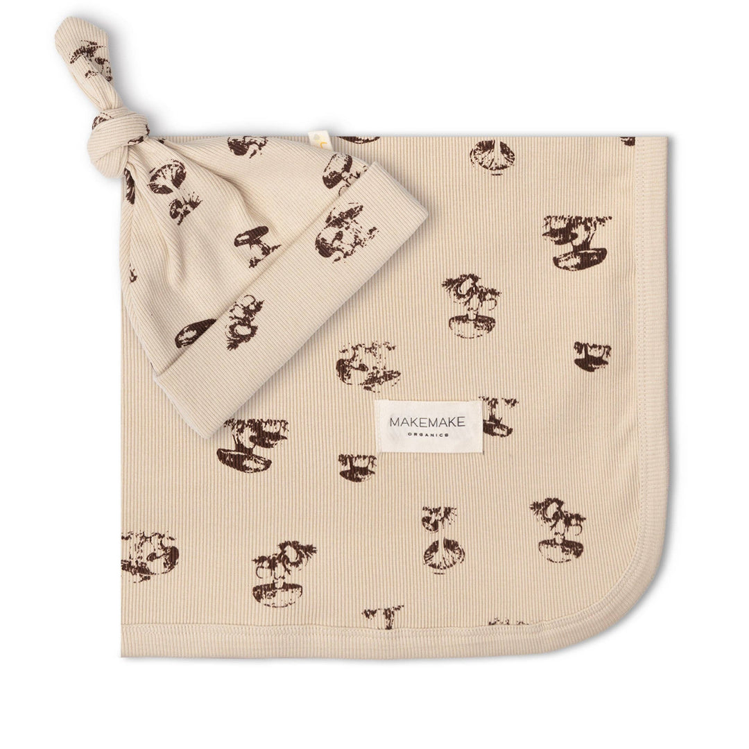 Organic Swaddle Blanket &amp; Hat Set | Mushroom