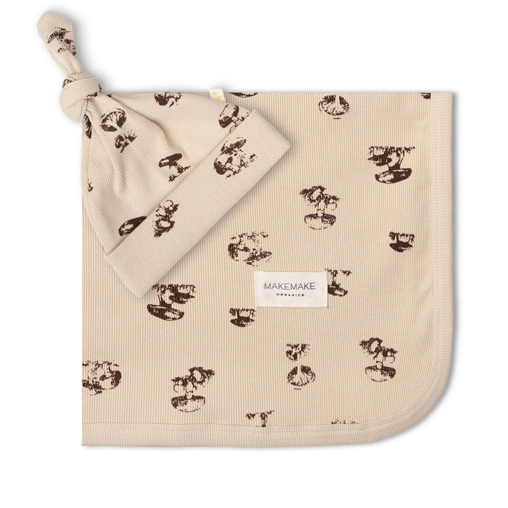 Organic Swaddle Blanket &amp; Hat Set | Mushroom