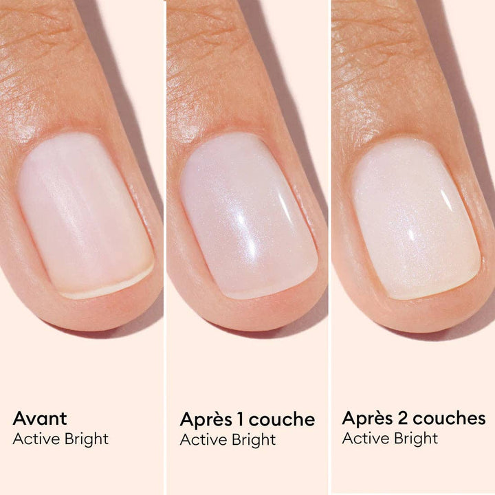 Before and after comparison of nail polish application on a hand with &