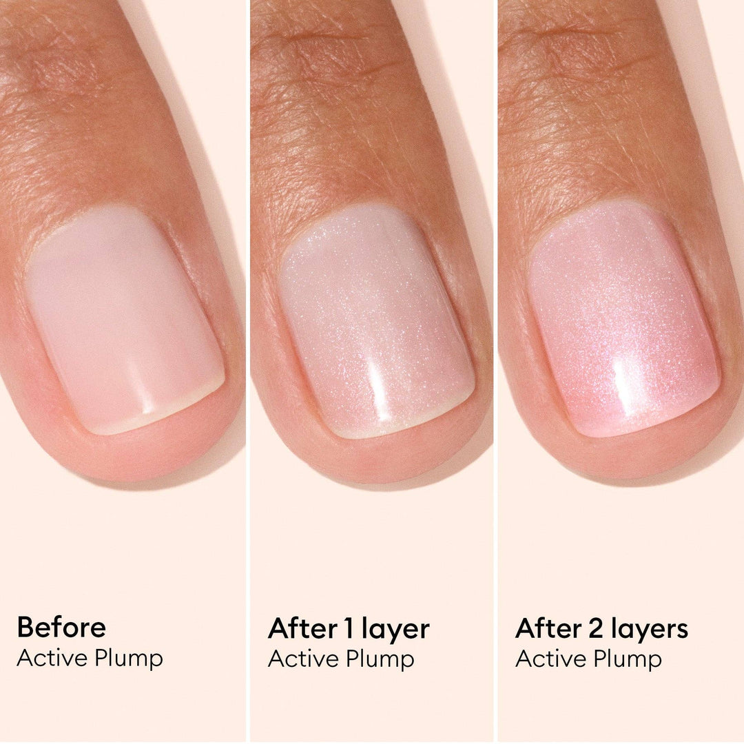Before and after comparison of nail polish application on a hand with &