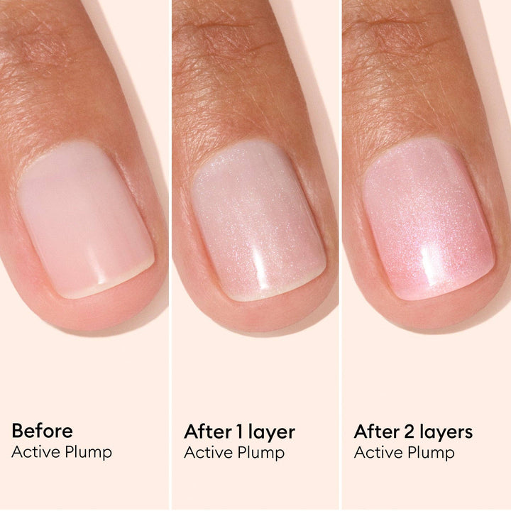 Before and after comparison of nail polish application on a hand with &