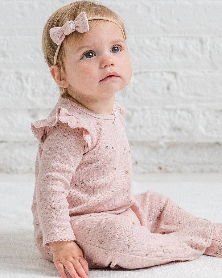 Addy Brushed Back Pointelle Flutter Sleeve Footed Romper | Haran Floral - Echo Market