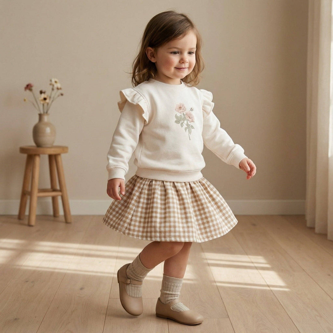 Organic Twill Skirt | Oat Gingham