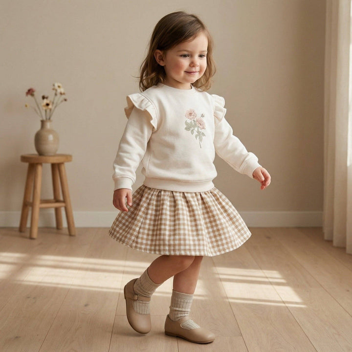 Organic Twill Skirt | Oat Gingham