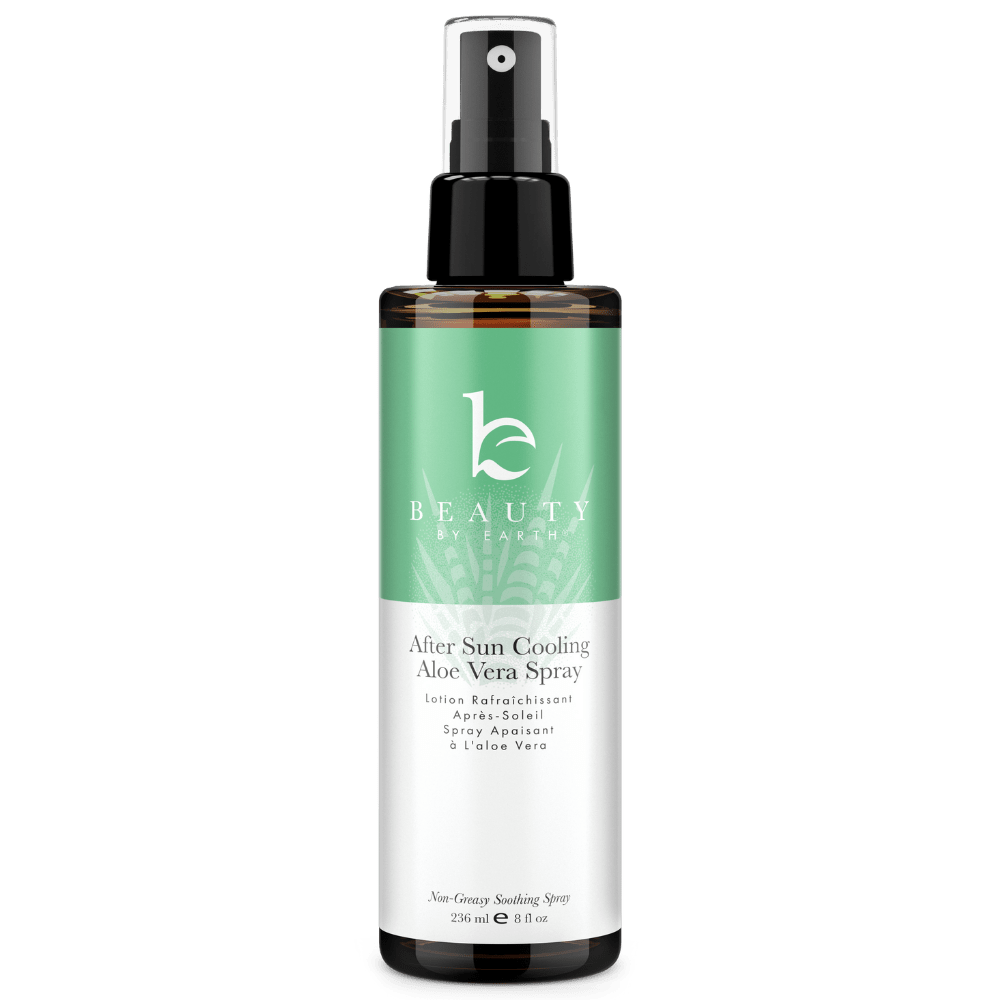 After Sun Cooling Aloe Vera Spray bottle with green label on white background