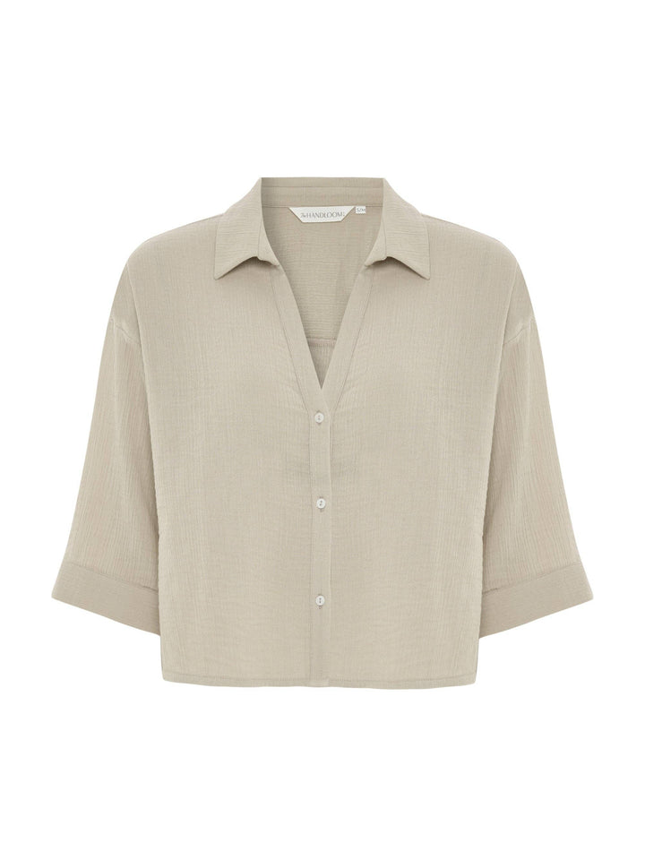 Handloom Oatmeal Aura shirt on white background