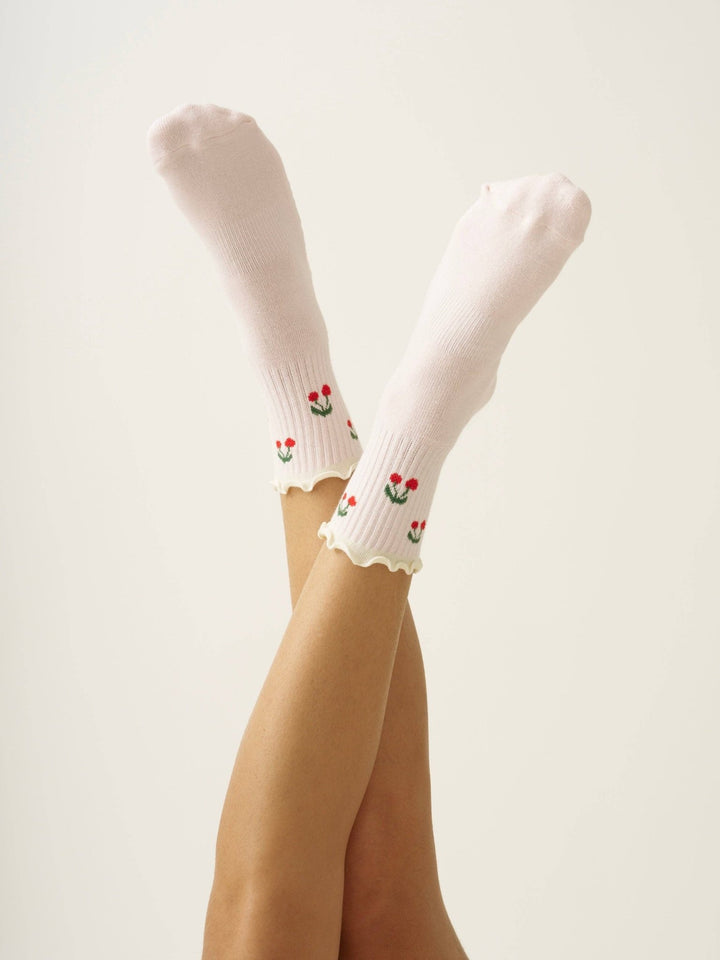 🍒 Baby Pink Cherry Ruffle Grip Sock | Pilates Socks - Echo Market