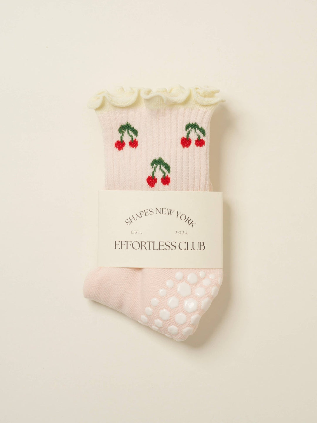🍒 Baby Pink Cherry Ruffle Grip Sock | Pilates Socks - Echo Market