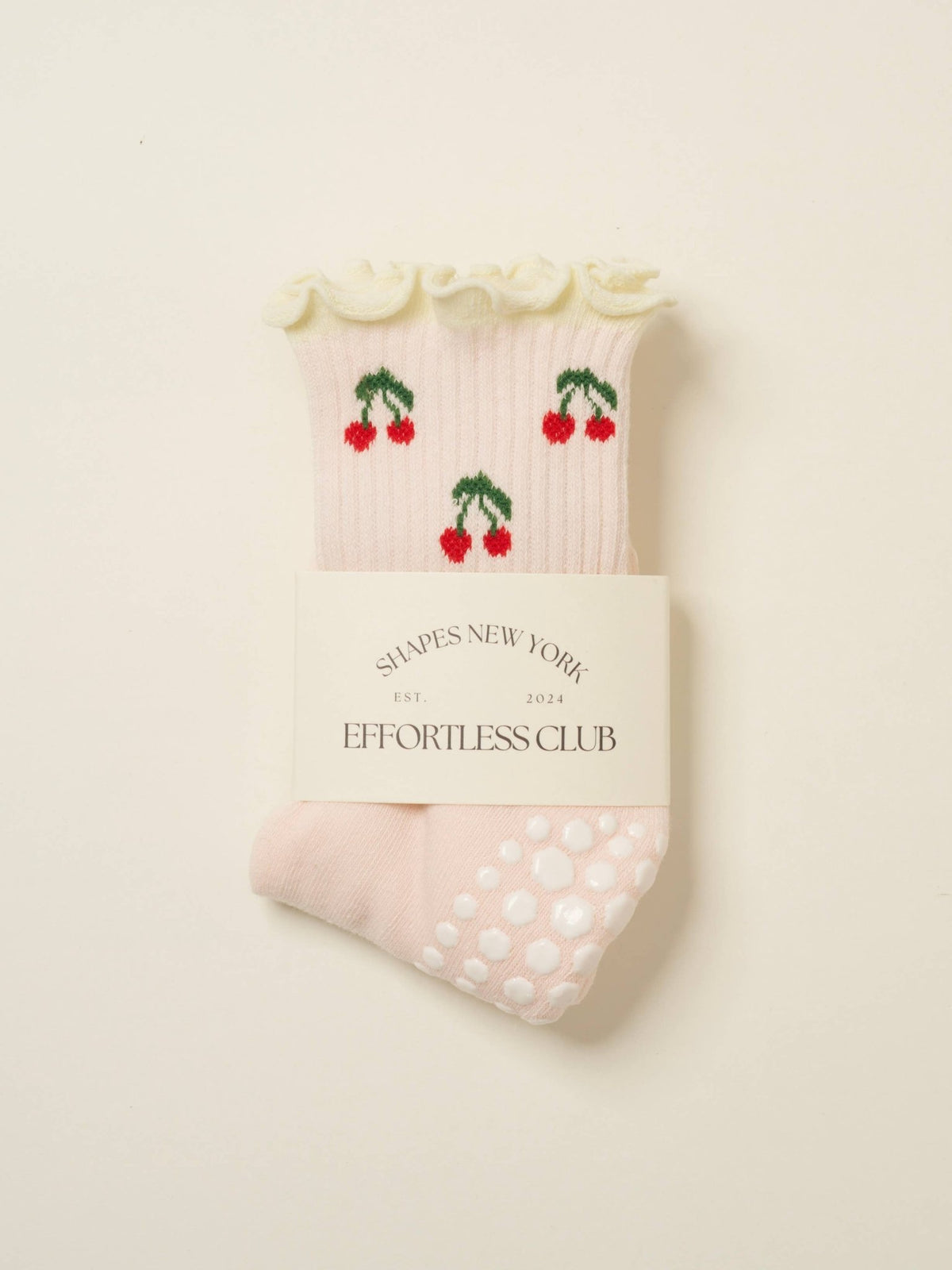 🍒 Baby Pink Cherry Ruffle Grip Sock | Pilates Socks - Echo Market