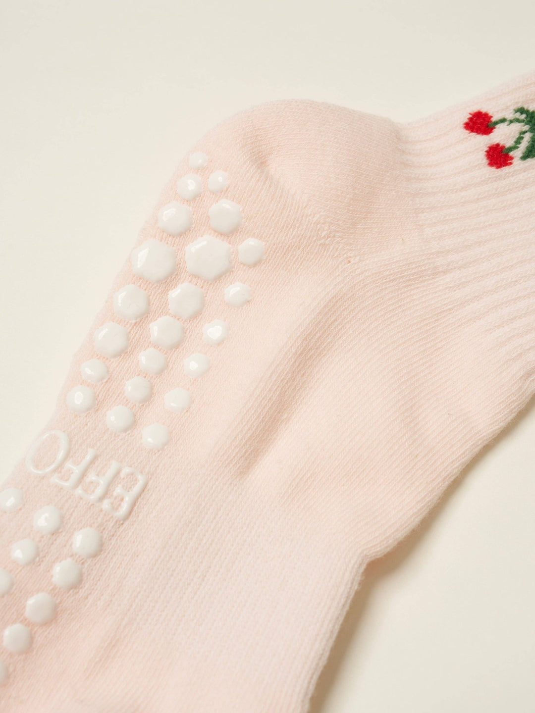 🍒 Baby Pink Cherry Ruffle Grip Sock | Pilates Socks - Echo Market